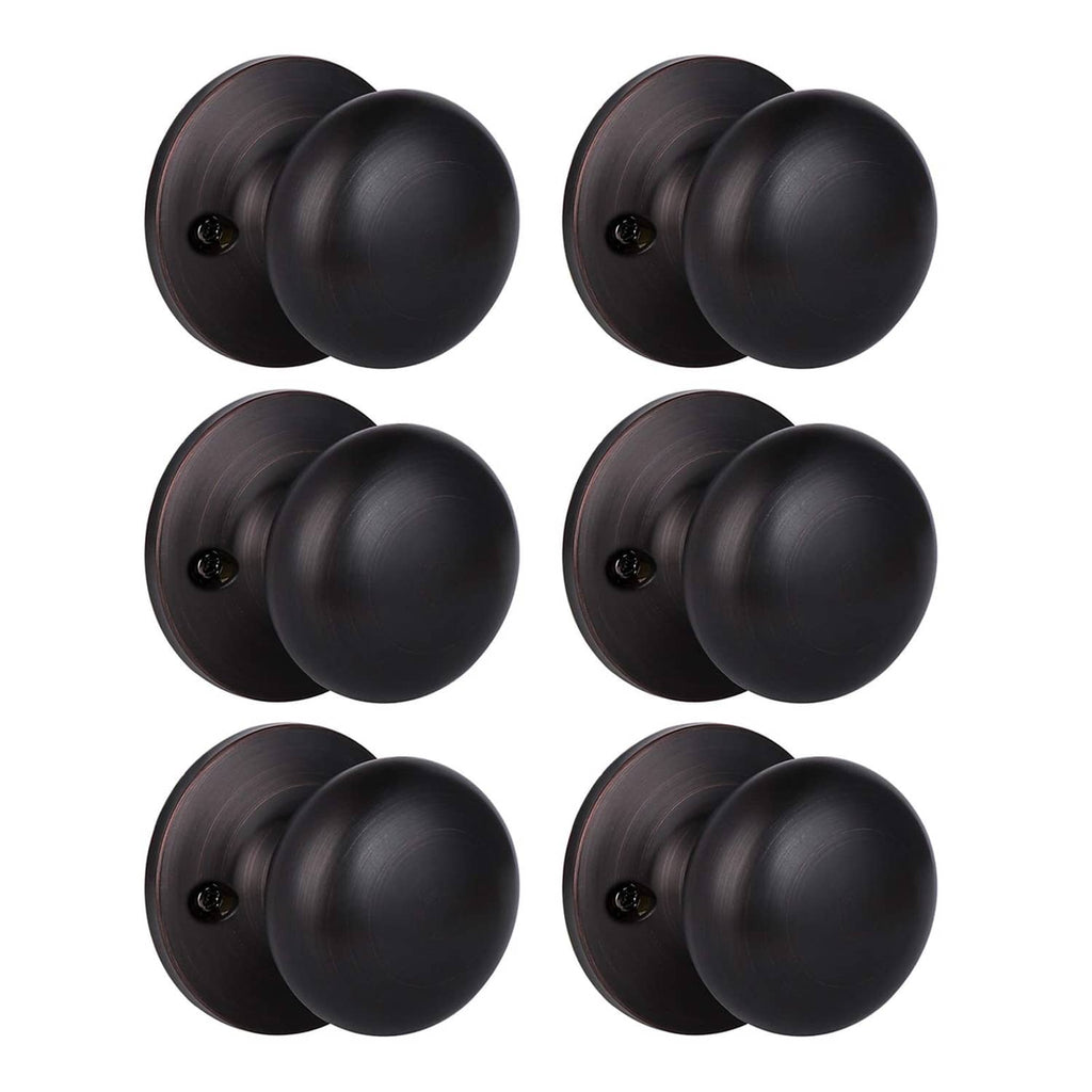 Set of six matte black dummy closet door knobs with round backplates
