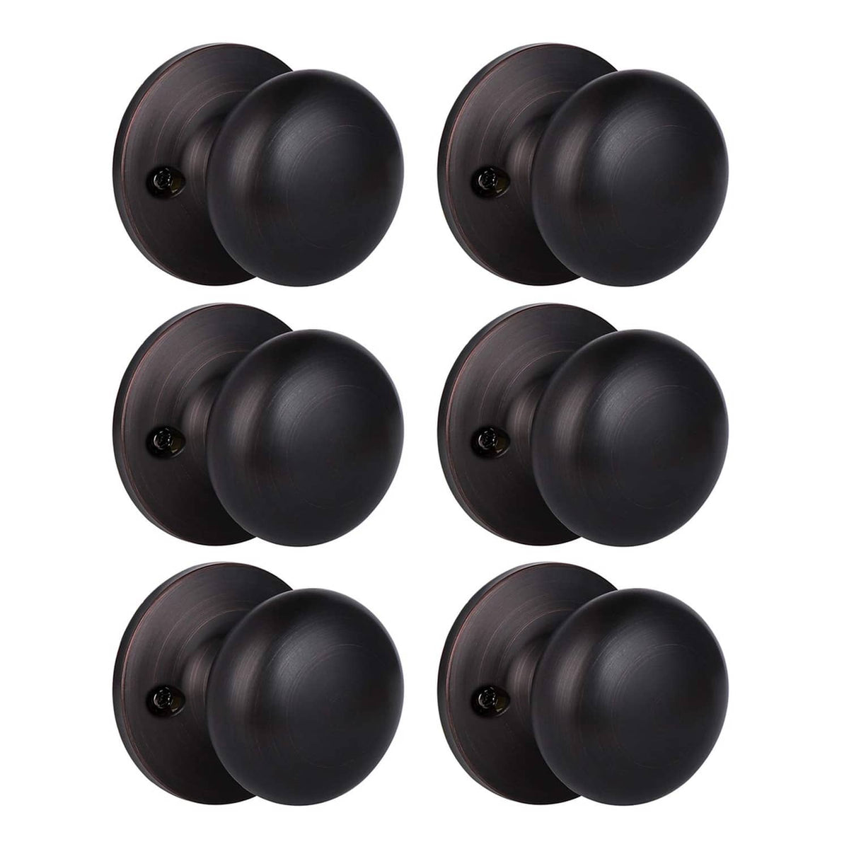Set of six matte black dummy closet door knobs with round backplates