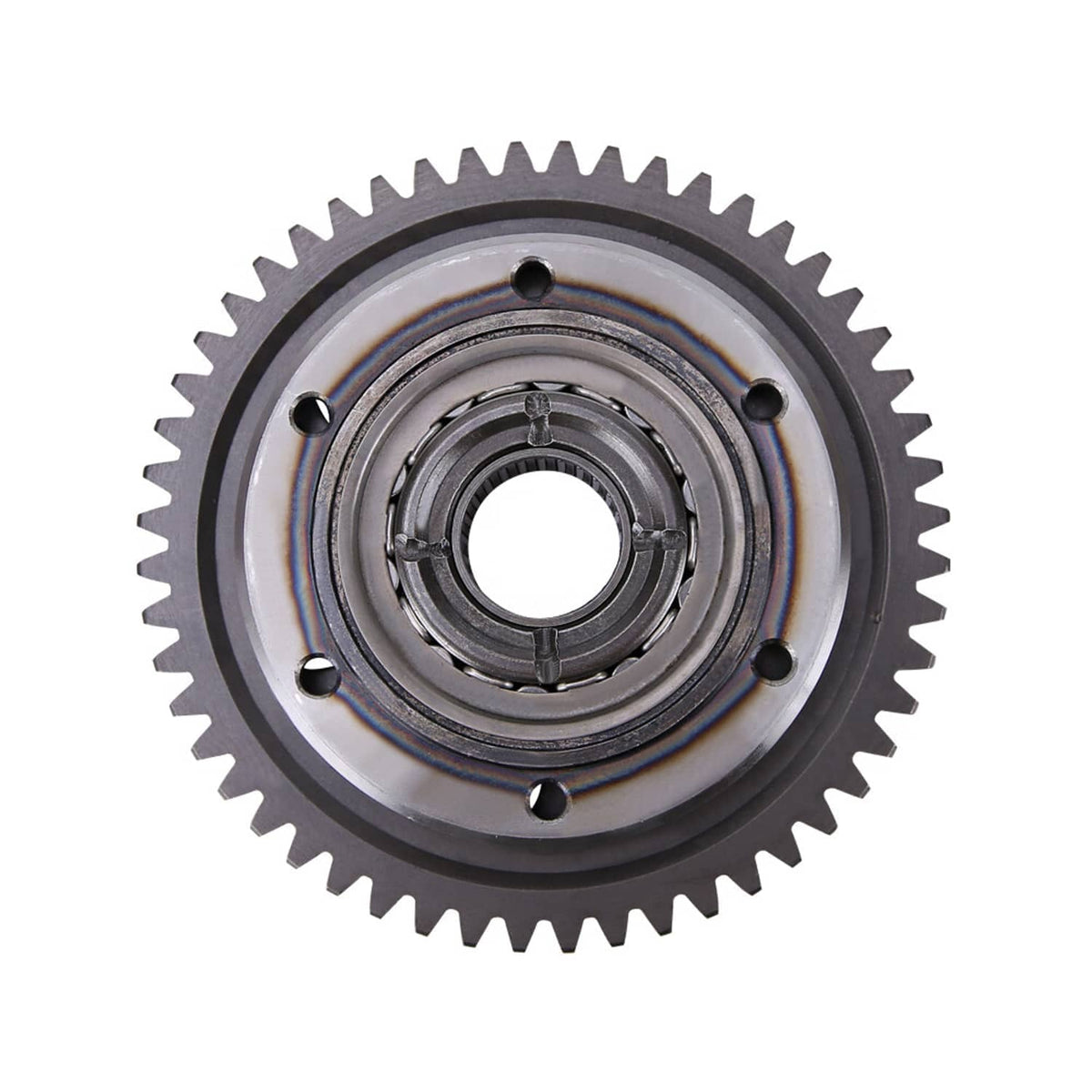 Starter clutch gear, steel sprocket-style one-way bearing housing with mounting holes