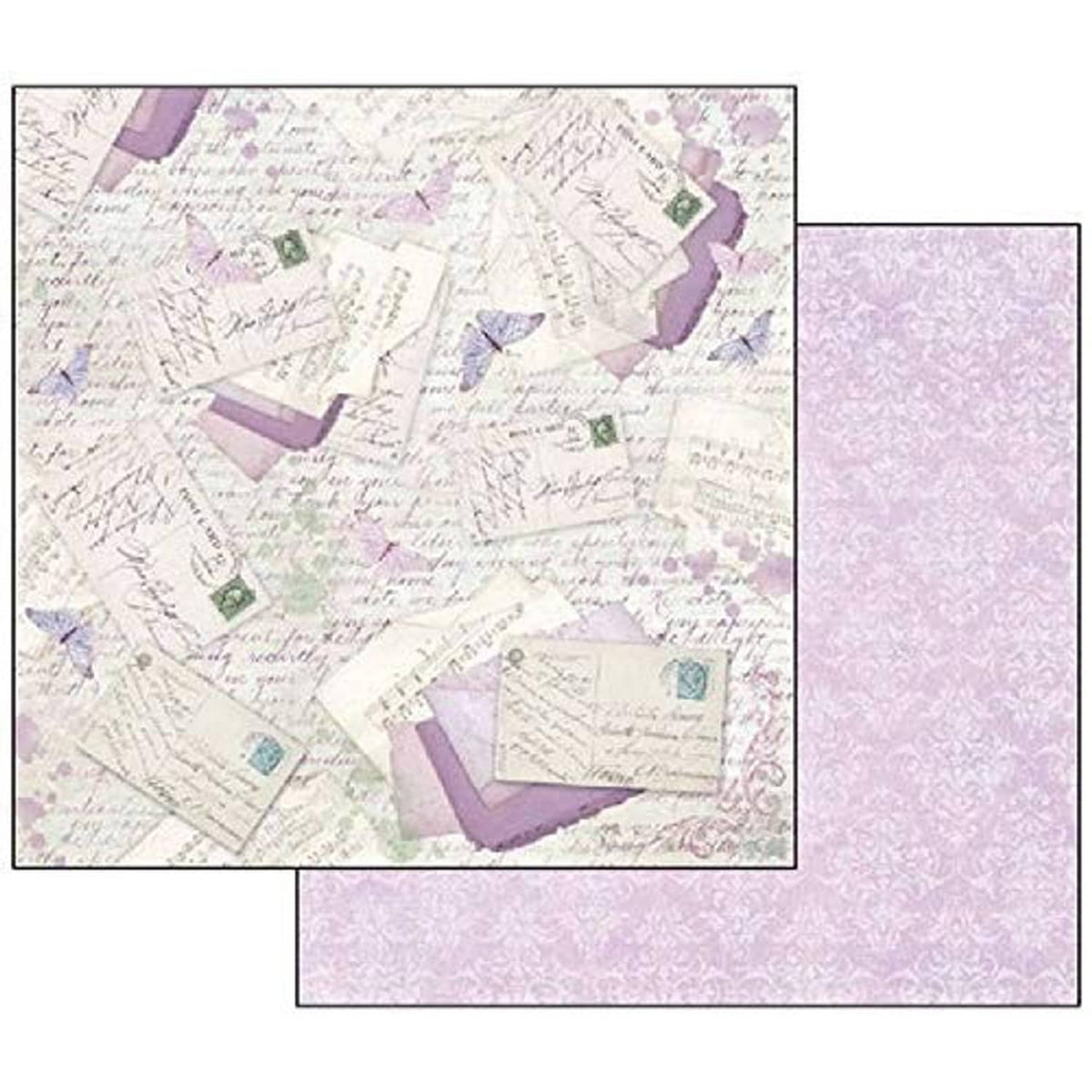 Lilac scrapbook paper sheet with collage layout, purple blocks, and handwritten script.