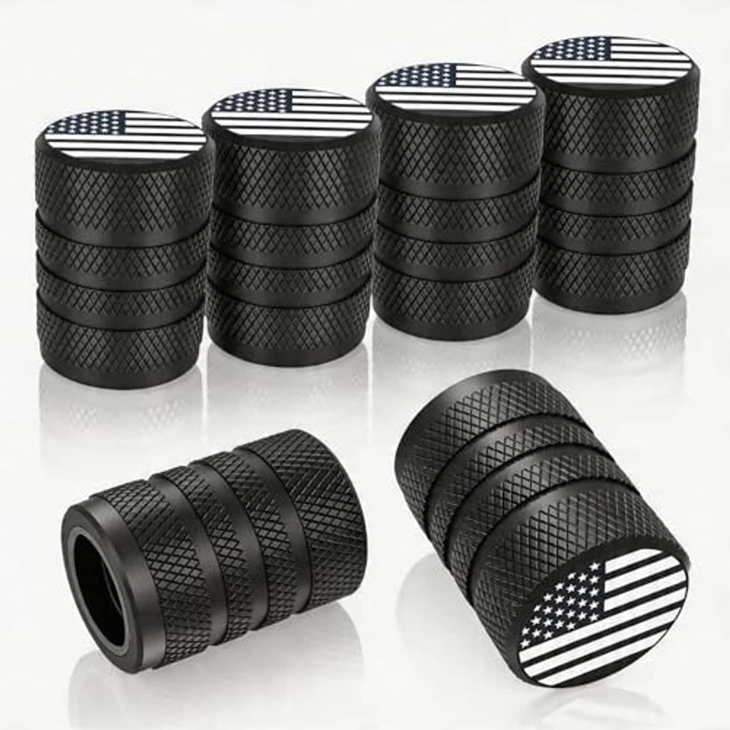 Black textured tire valve stem caps, diamond-pattern set of 6