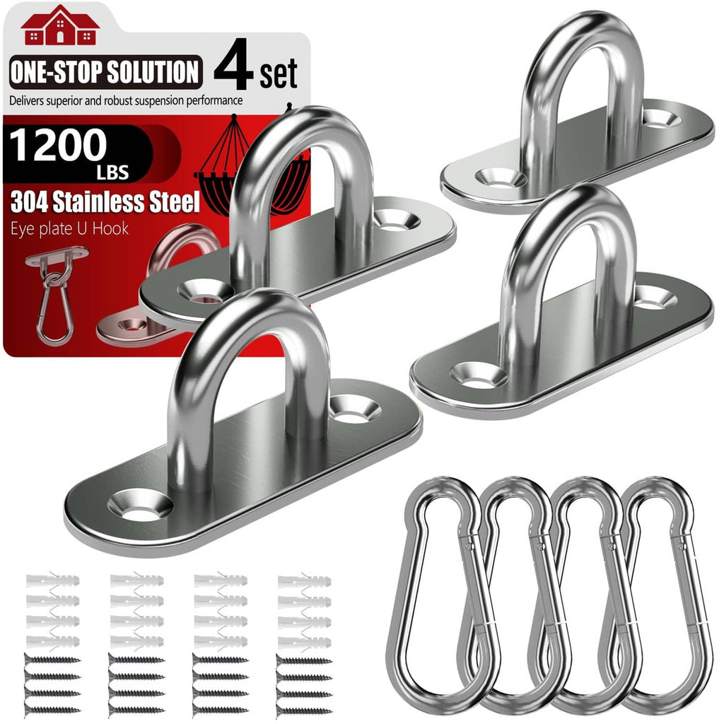 Stainless steel pad eye plate hooks with U snap hooks, silver