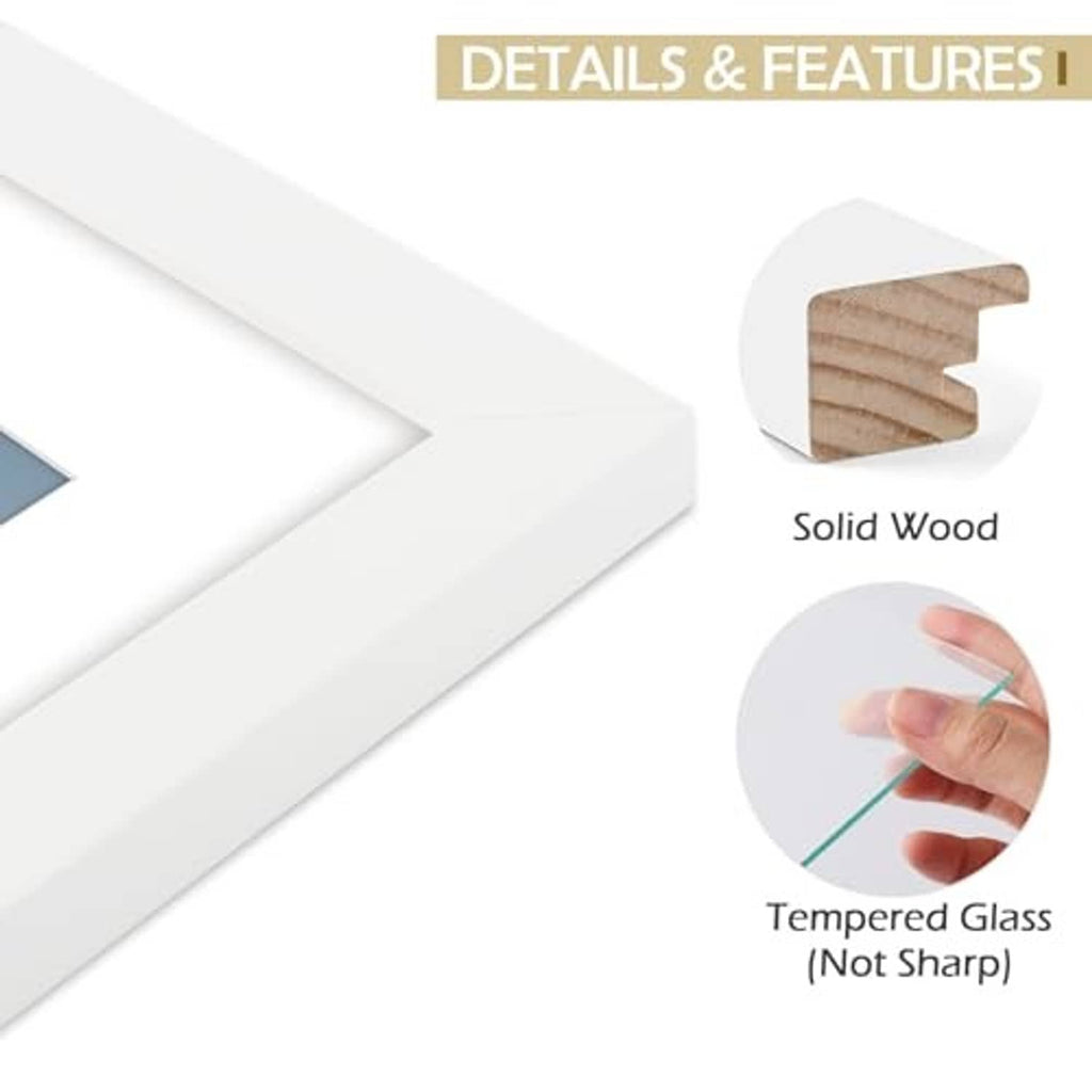 Solid wood picture frame corner detail with tempered glass front panel