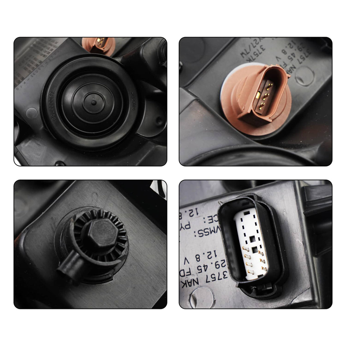 Headlight wiring components and connectors shown on the black housing