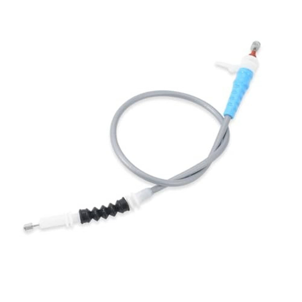 Front hood release cable with blue insulator, looped gray line, and white ends