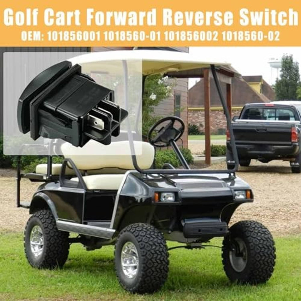 Black forward and reverse switch mounted on golf cart dashboard area
