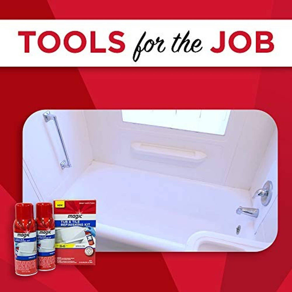 Magic tub and tile refinishing kit with two spray cans and small accessory tools