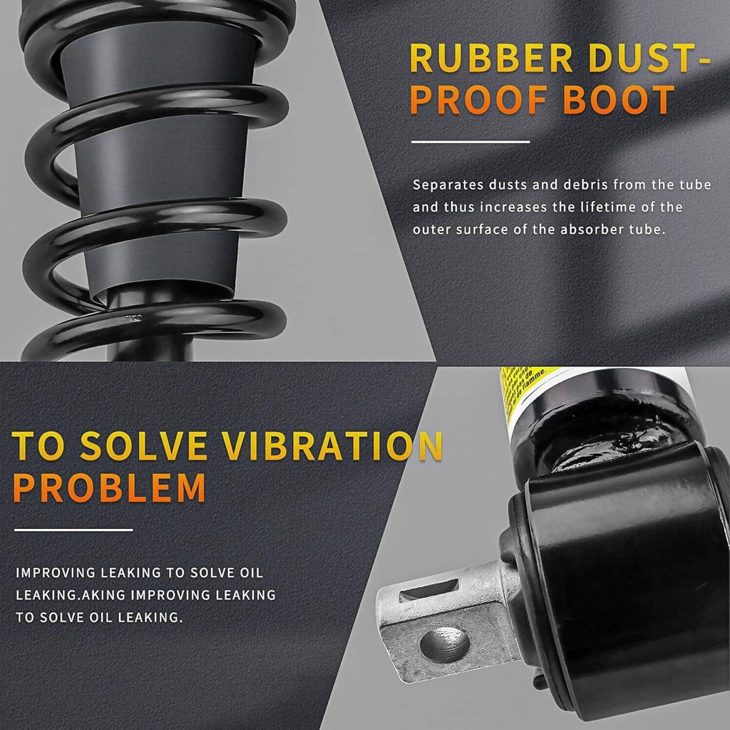 Front shock strut with dust-proof rubber boot and black spring