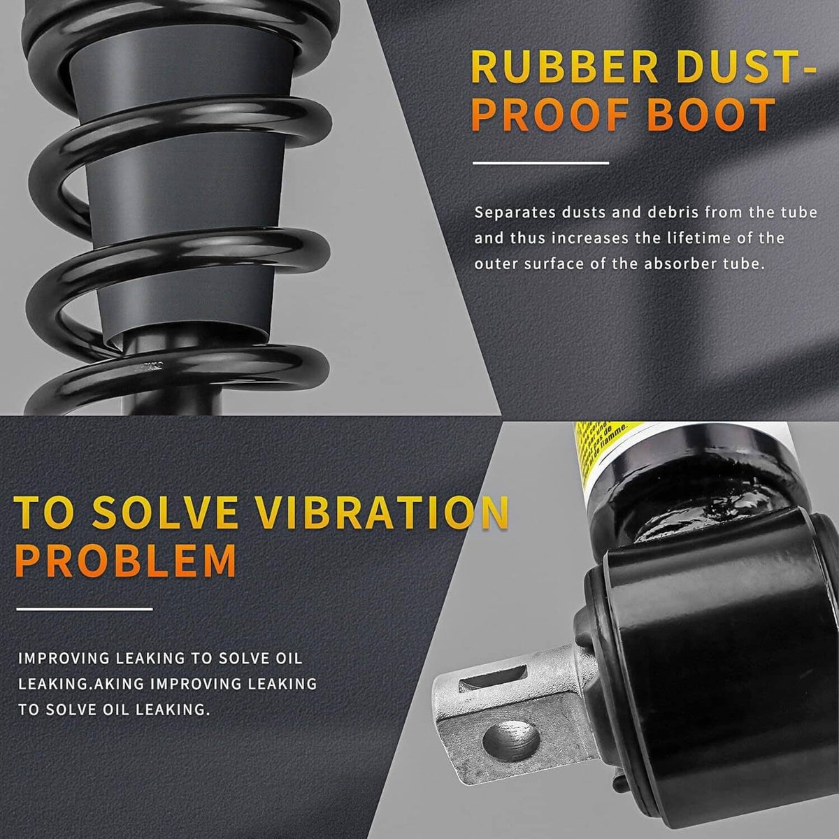 Front shock strut with dust-proof rubber boot and black spring