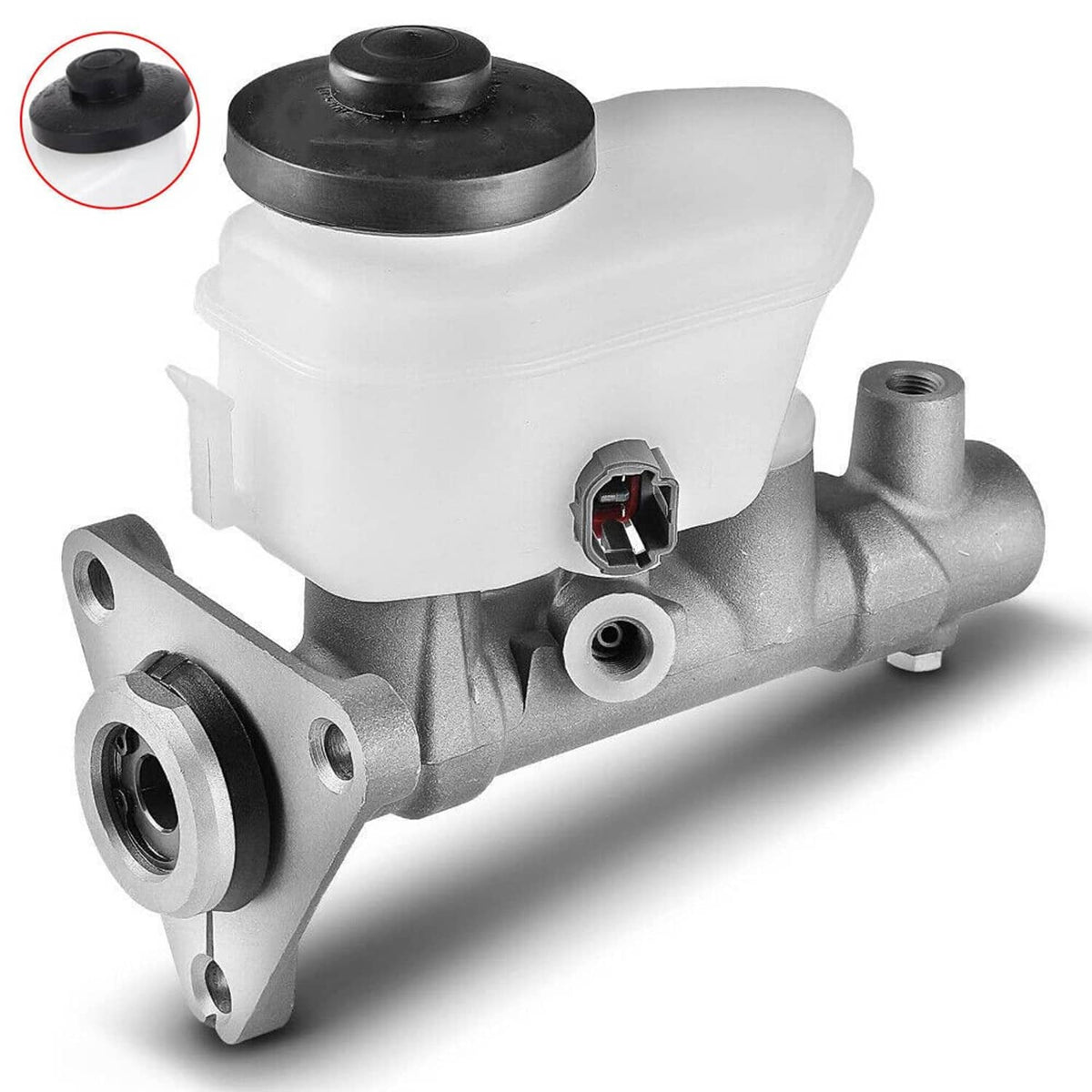 Brake master cylinder assembly with white reservoir and black cap