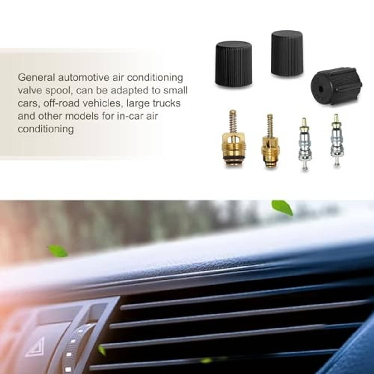HVAC valve core and cap kit set with brass, silver cores and black caps