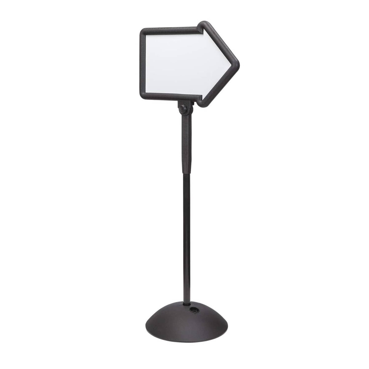 Black directional arrow dry-erase sign on freestanding adjustable stand