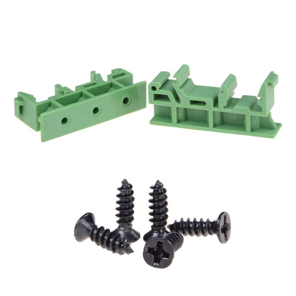 Green C45 DIN rail PCB mounting brackets with black mounting screws