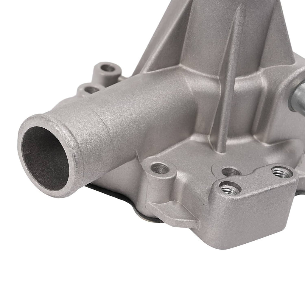 Water pump housing with large inlet opening and mounting plate, silver metal