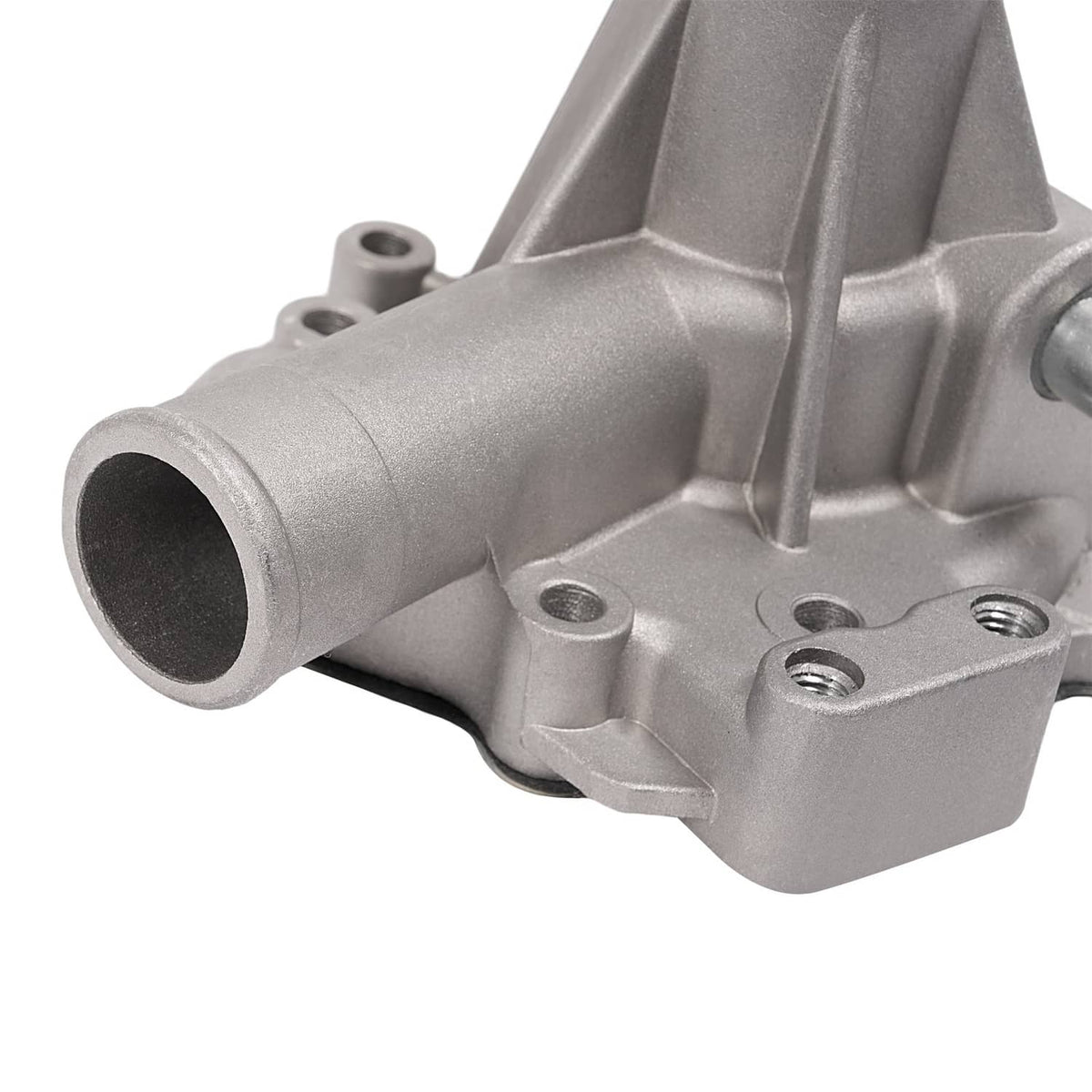 Water pump housing with large inlet opening and mounting plate, silver metal