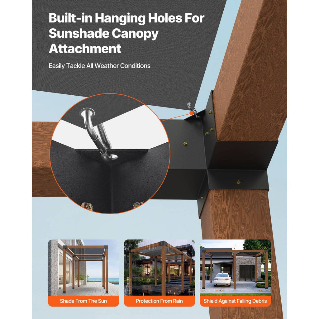 Black inner 3-way corner bracket with hanging holes for attaching a pergola canopy