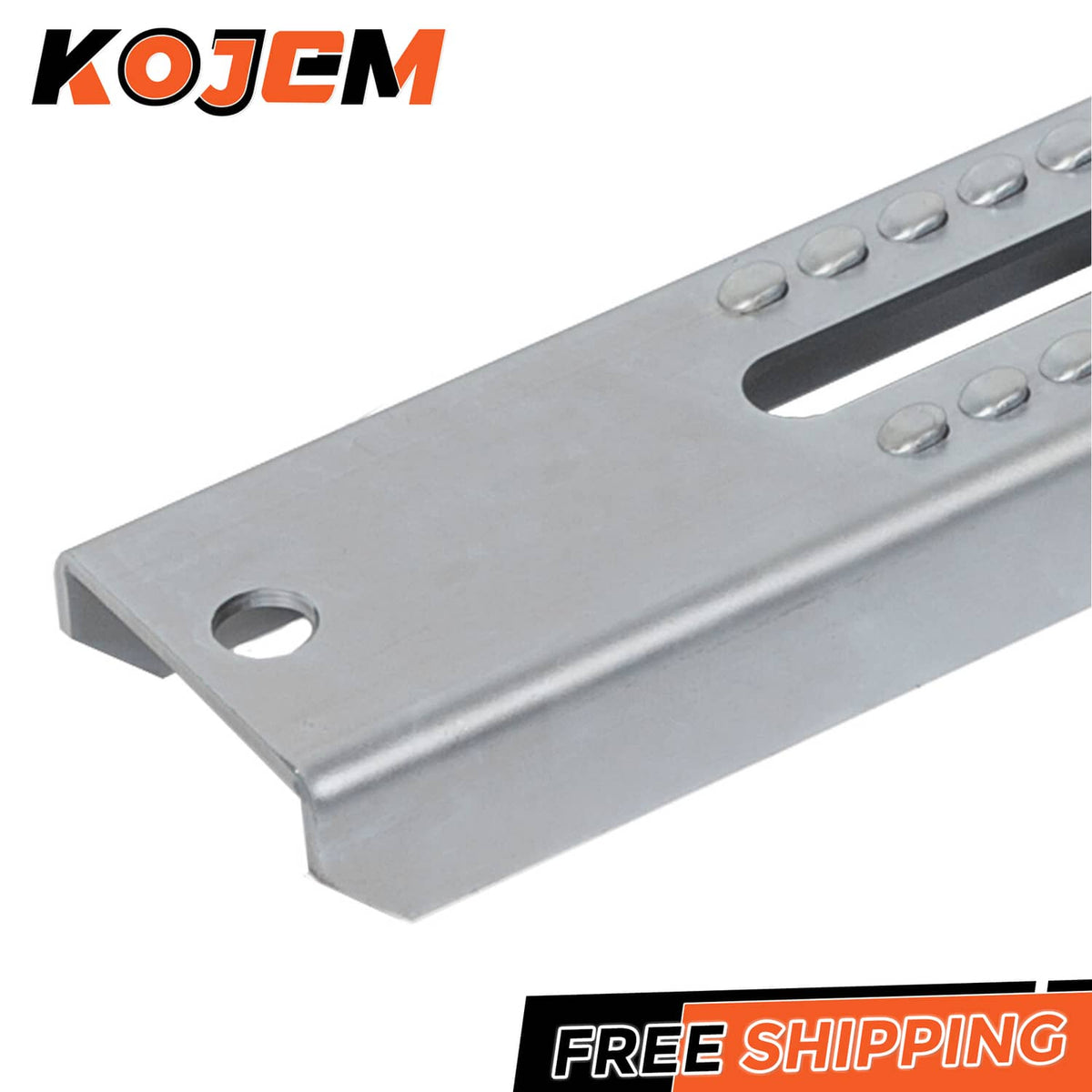 Silver mounting bracket rail with large end hole and long slotted adjustment row