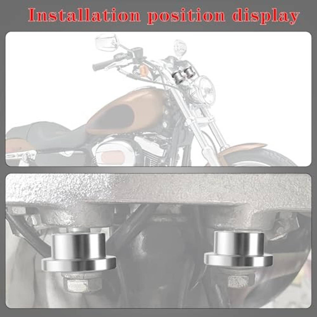 Installed silver handlebar riser bushings/spacers visible on a motorcycle front end