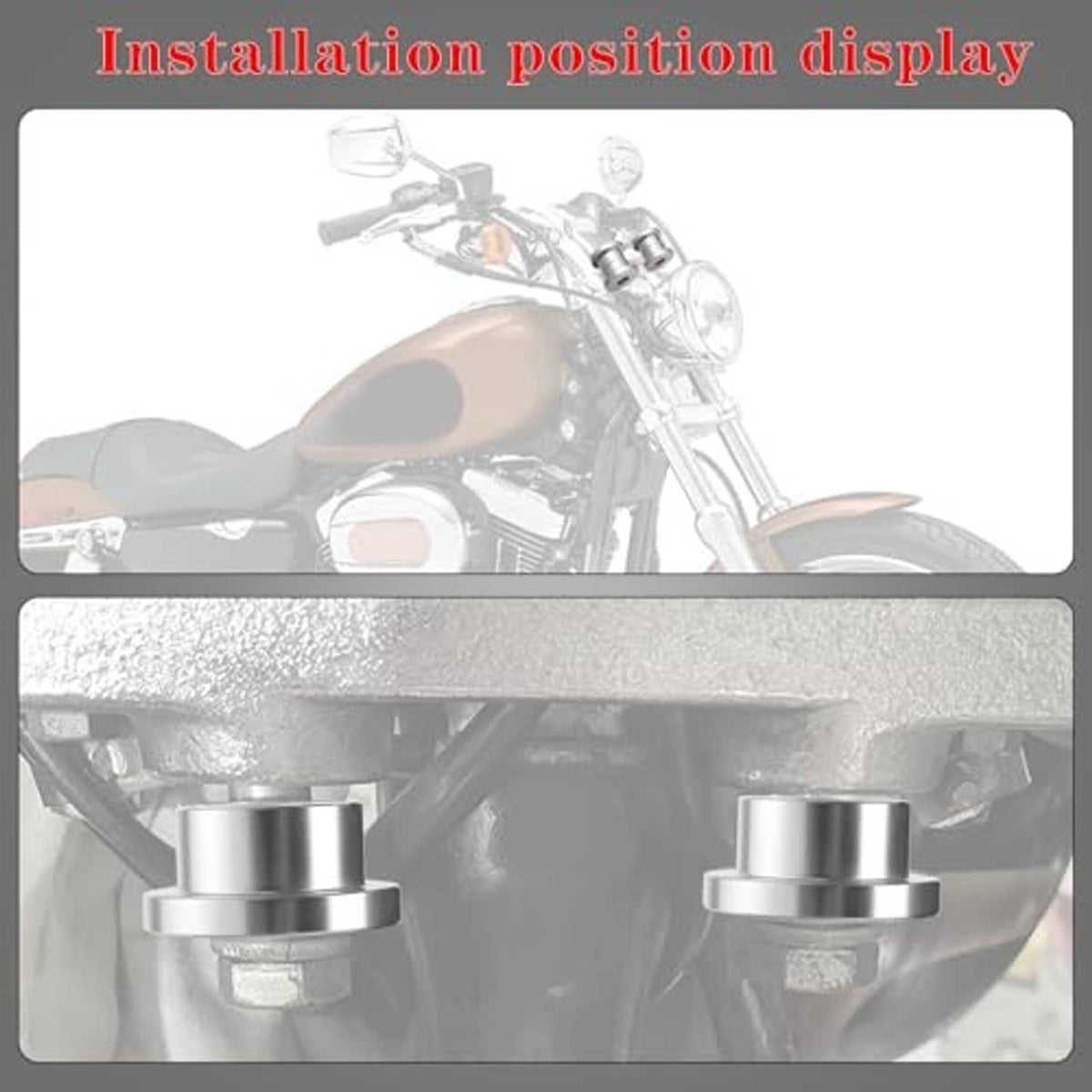 Installed silver handlebar riser bushings/spacers visible on a motorcycle front end