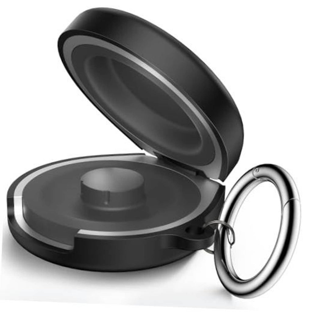 Black silicone protective cover for Oura Ring 4 charging case, hinged lid