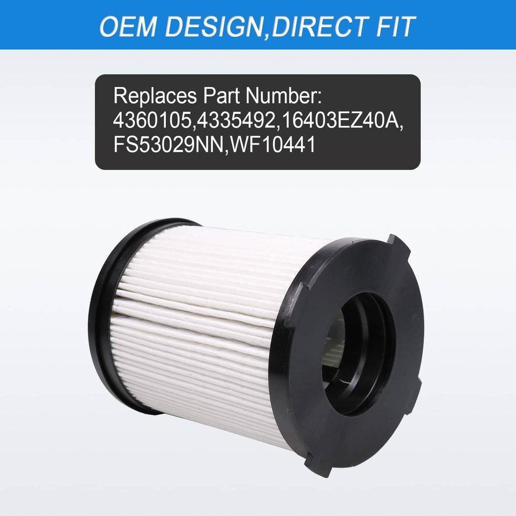White fuel filter cartridge with pleated paper element and black end cap