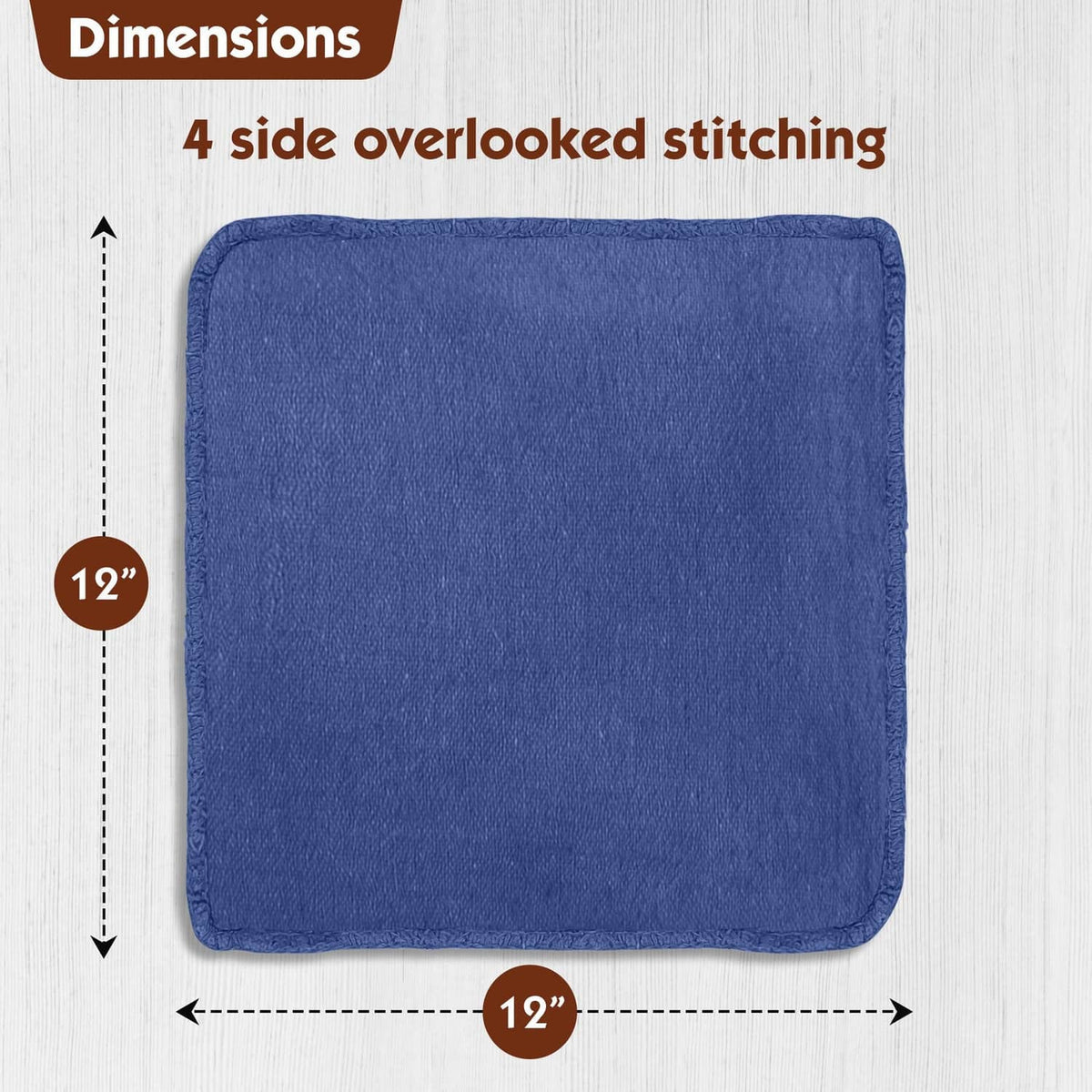Blue shop towel square with stitched border, 12 in size