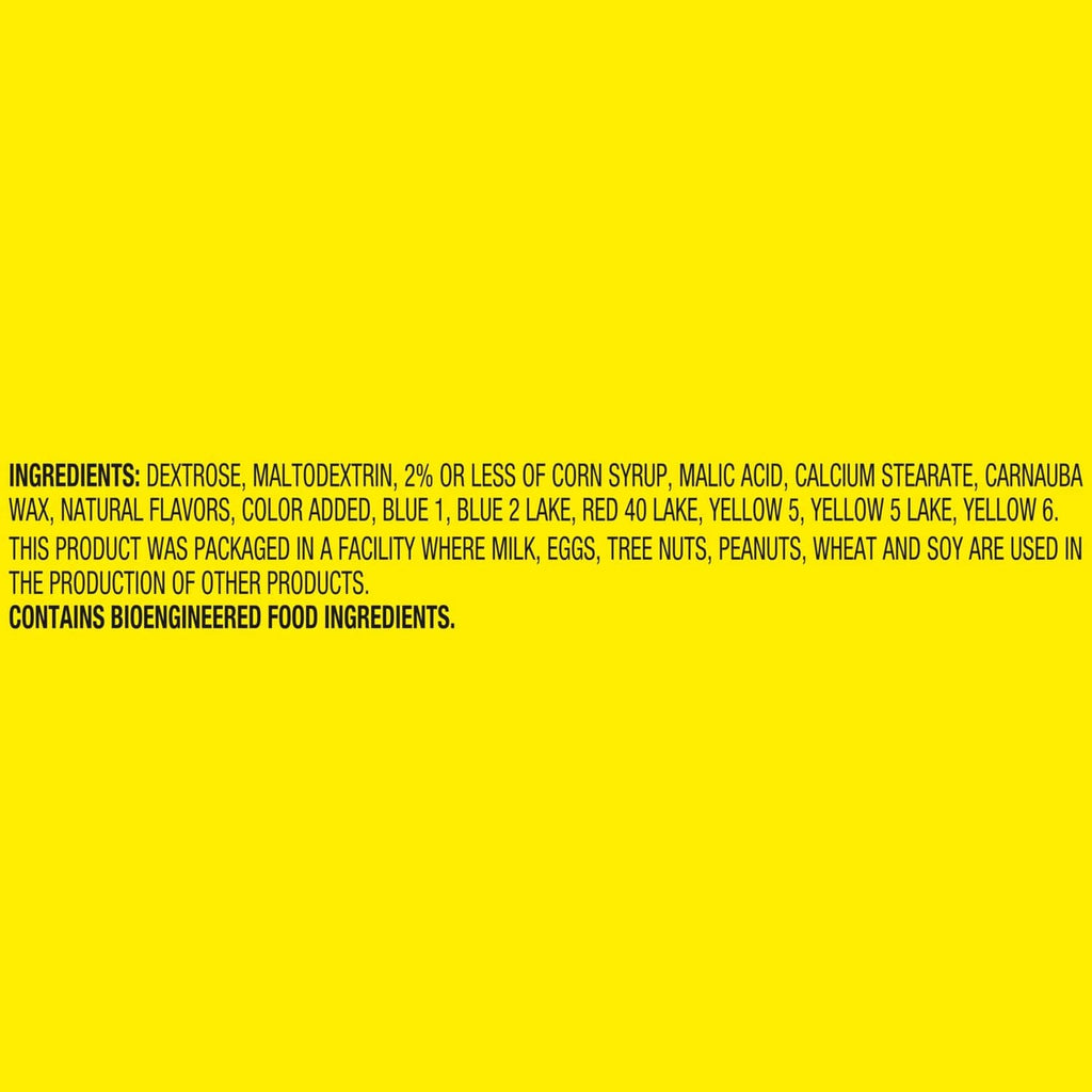 Ingredients text panel for jawbreaker candy on a solid yellow background