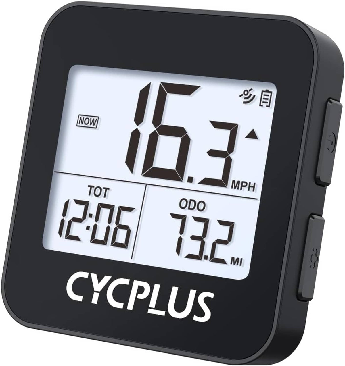 GPS bike computer LCD shows speed, trip totals, and ODO reading in mph/mi