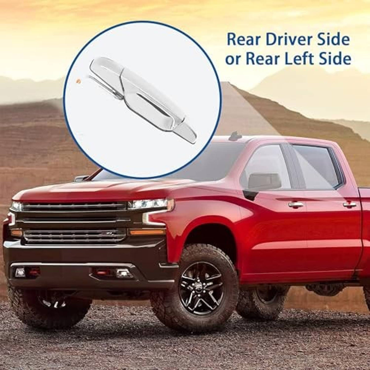 Rear driver-side exterior chrome door handle with mounting profile
