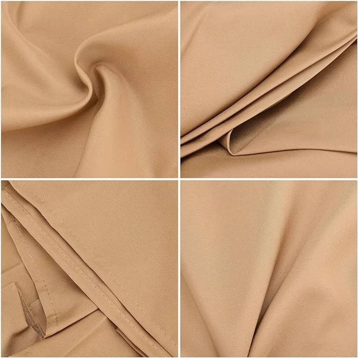 Khaki umbrella fabric close-up with stitched seams and textured weave