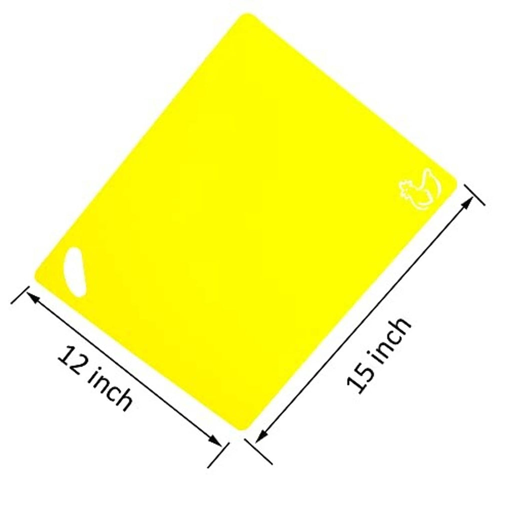 Yellow flexible cutting board mat, 12 x 15 in size with corner hanging hole