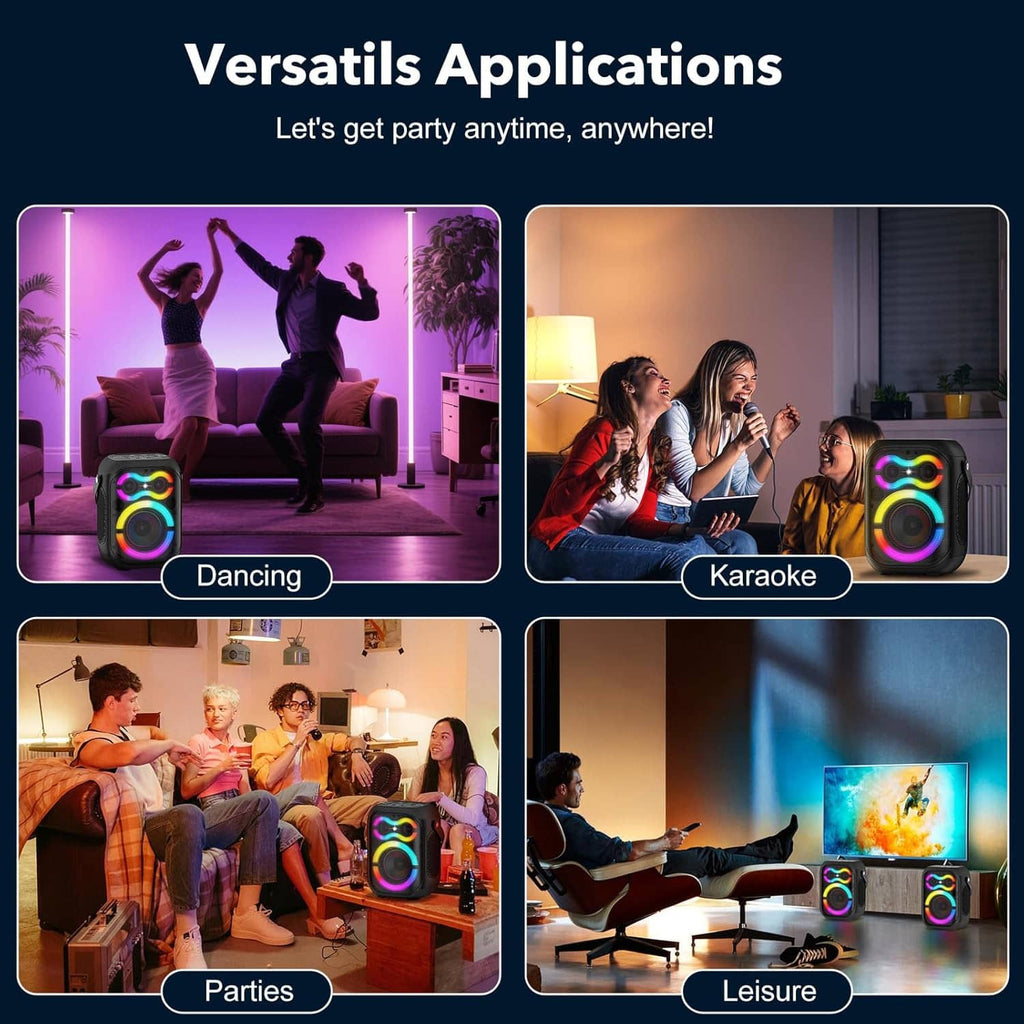 Two portable Bluetooth speakers with RGB lights for dancing, karaoke, and parties