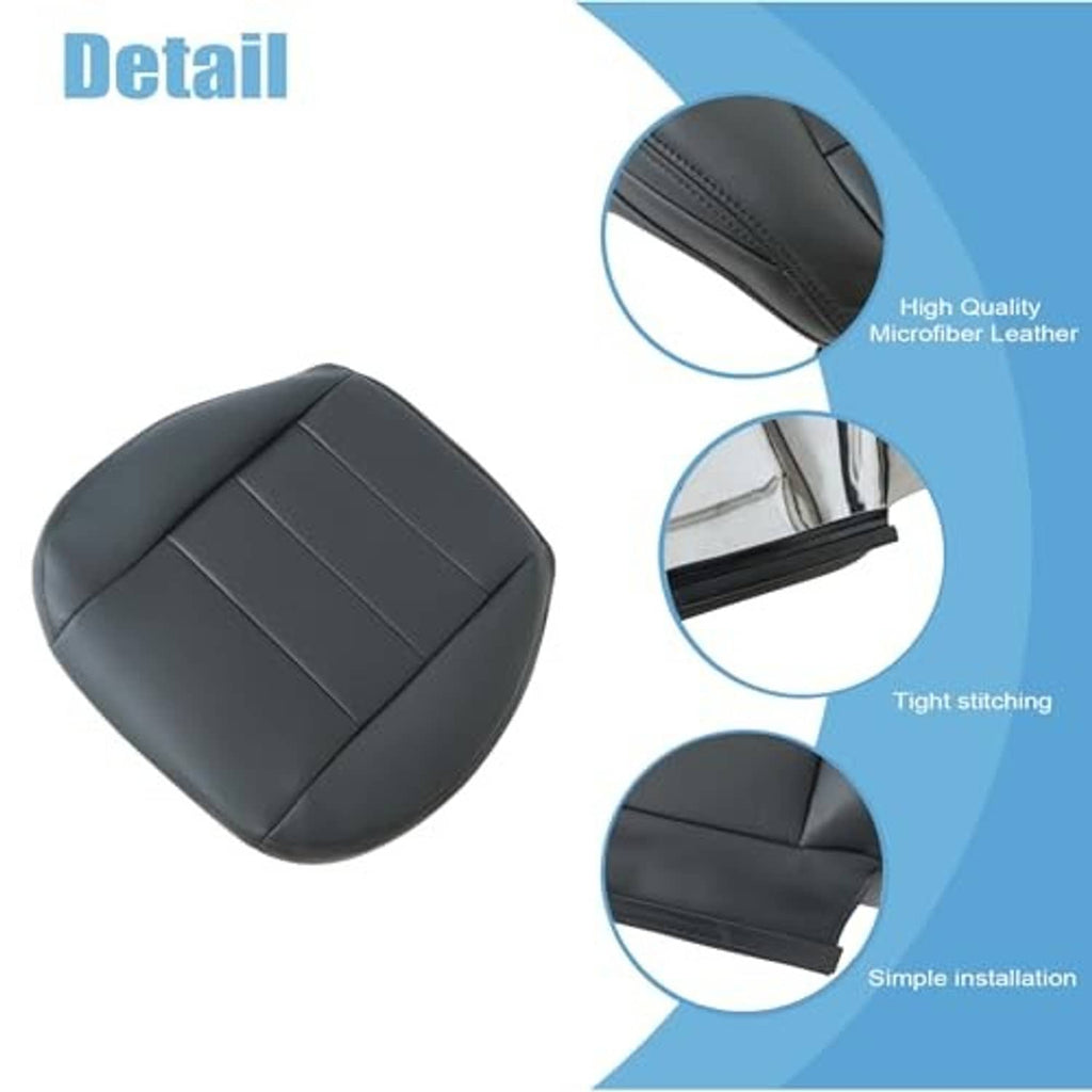 Black seat cover detail with tight stitching, reinforced edge seams, and curved padding
