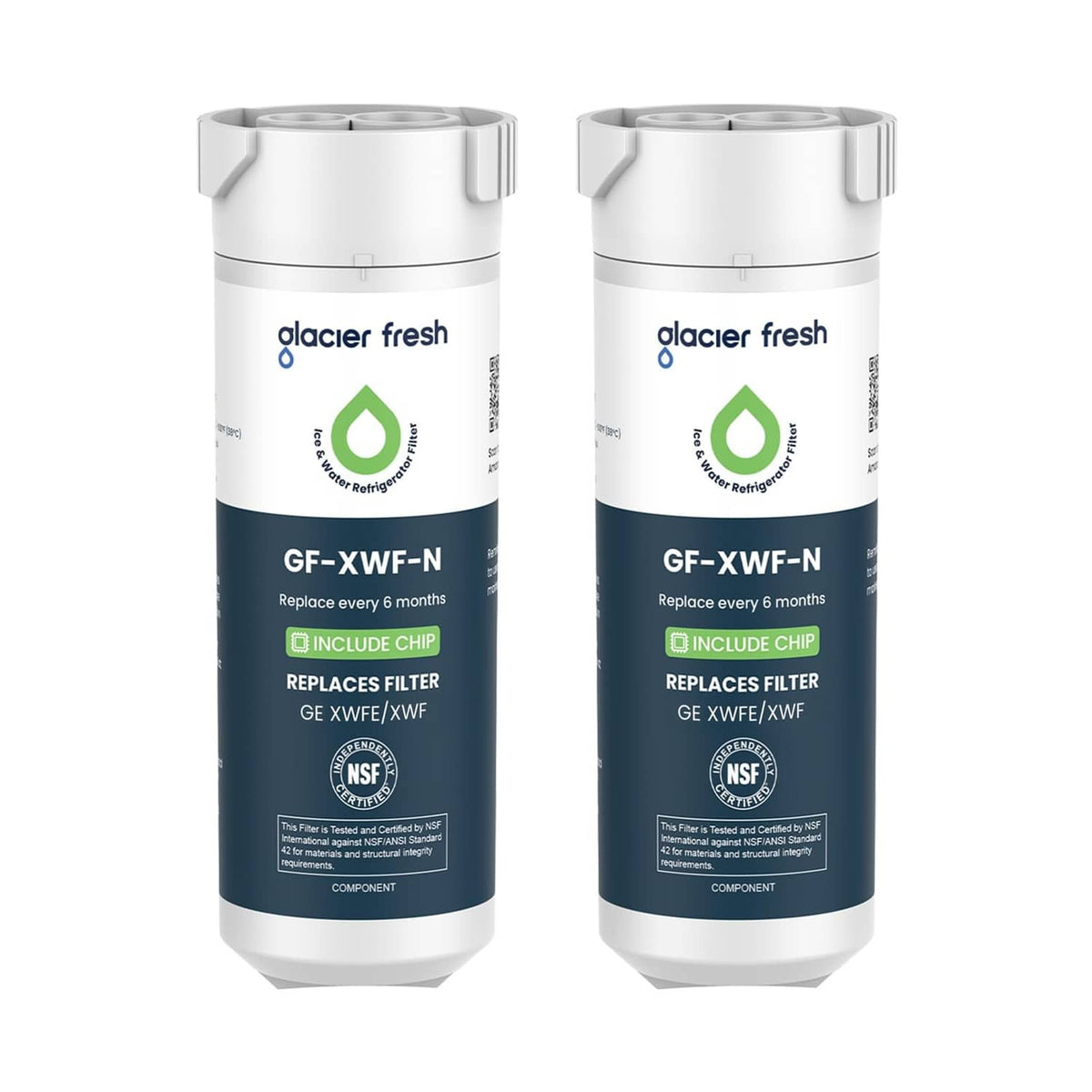 White refrigerator water filter cartridge with built-in chip, cylindrical design