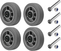 Set of 4 heavy-duty caster wheels with gray rubber tires and steel axle bolts