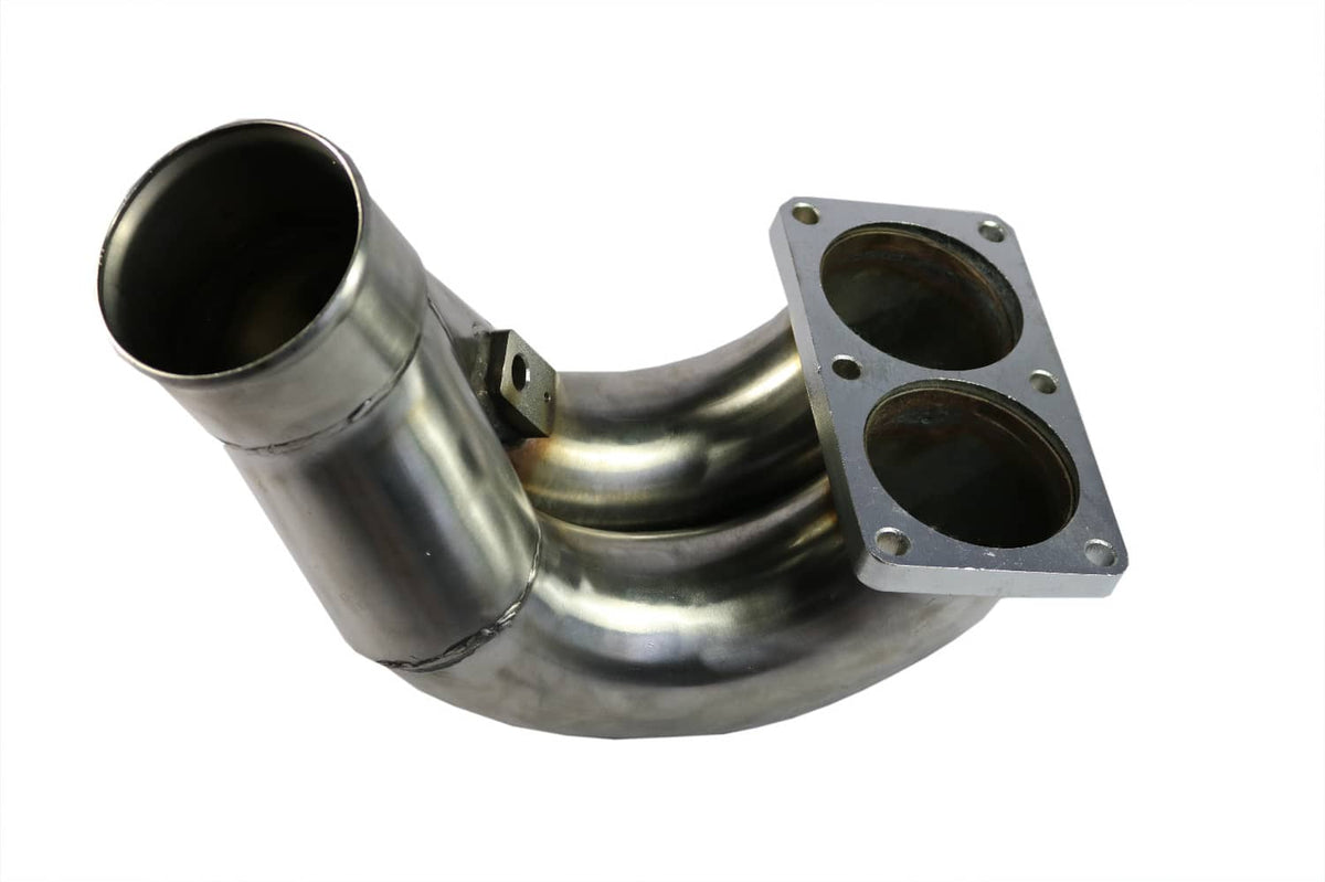 Stainless steel intake manifold with two openings and square dual-port flange