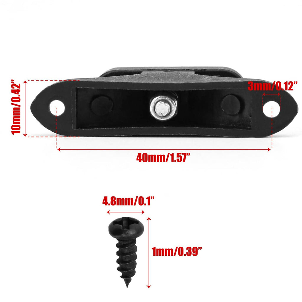 Black ABS violin bow holder with included screw and metal mounting plate