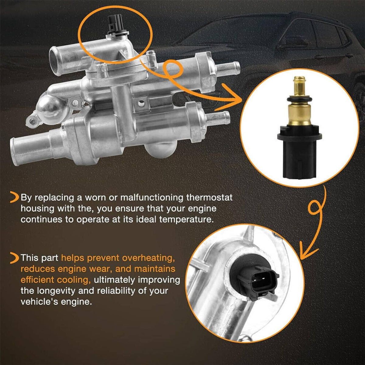 Aluminum thermostat housing assembly with thermostat sensor shown in detail