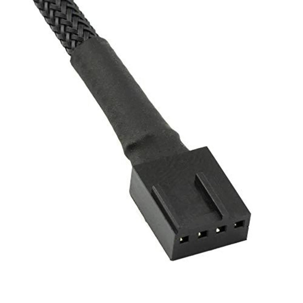 Micro 4-pin style fan connector end on black braided cable