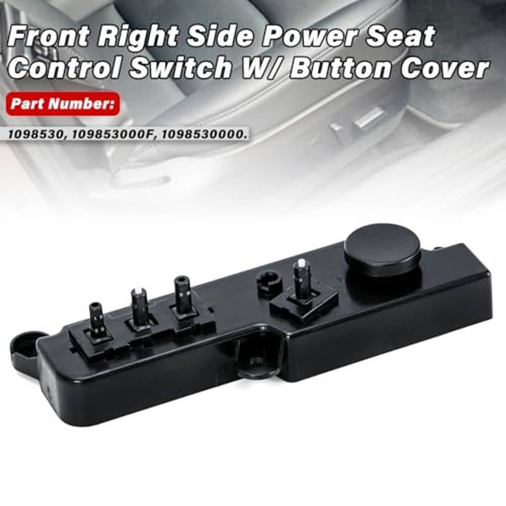 Black front right power seat switch control with round button and terminal pins