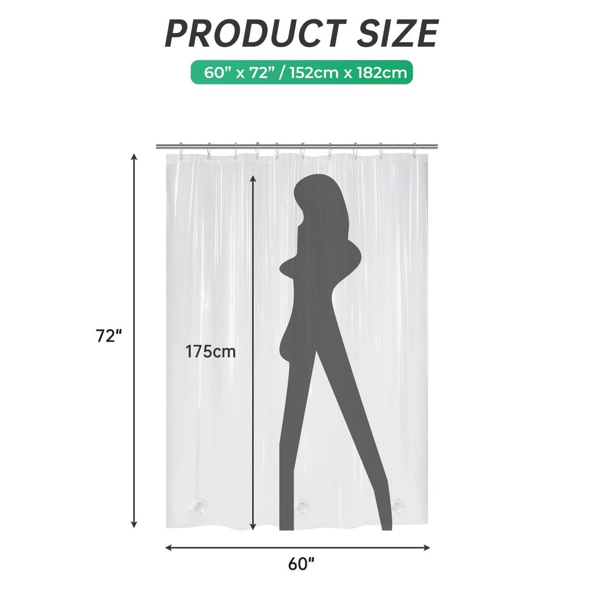 Clear shower curtain liner, 60 in W x 72 in L, with grommet top