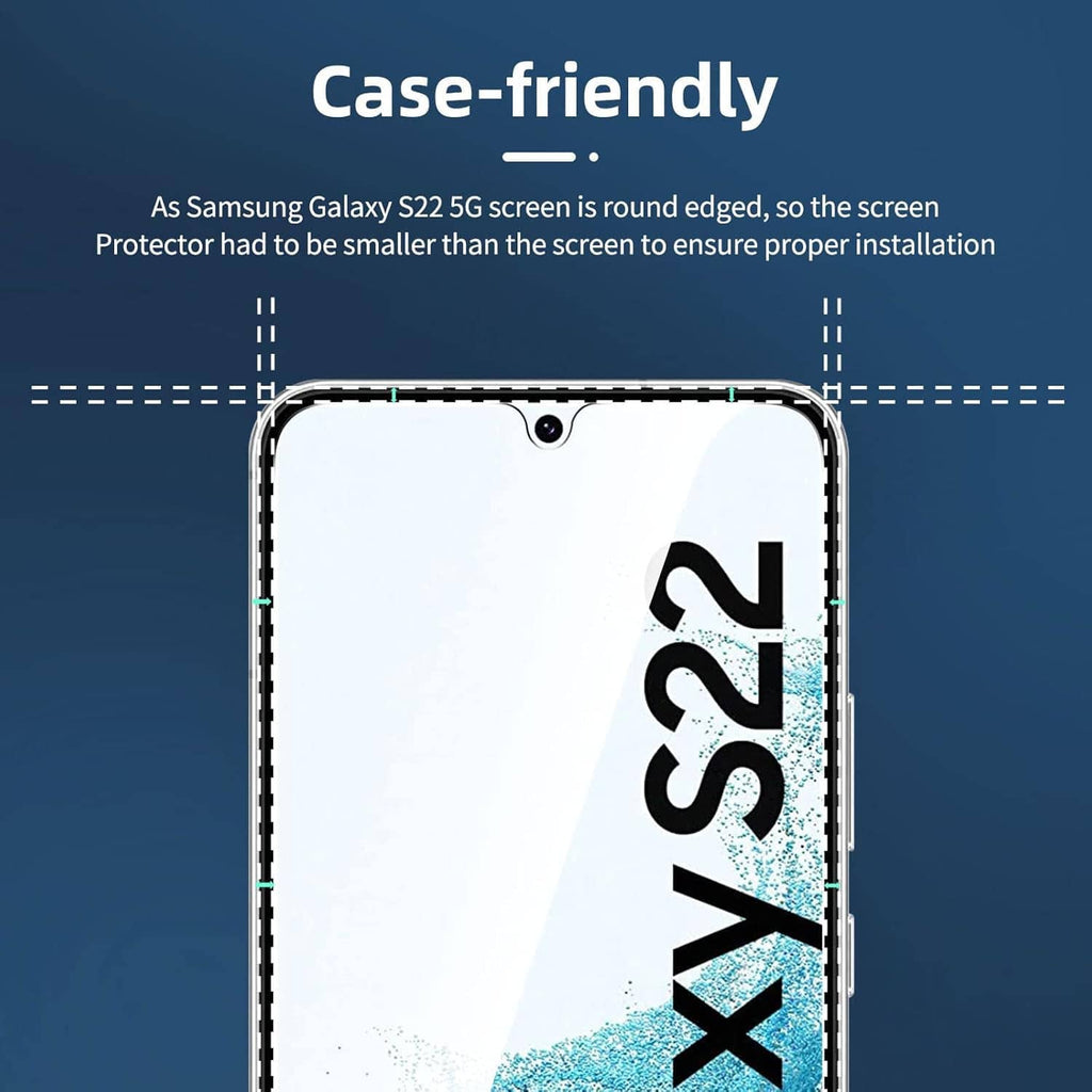 Curved tempered glass screen protector for Samsung Galaxy S22 5G, case-friendly fit