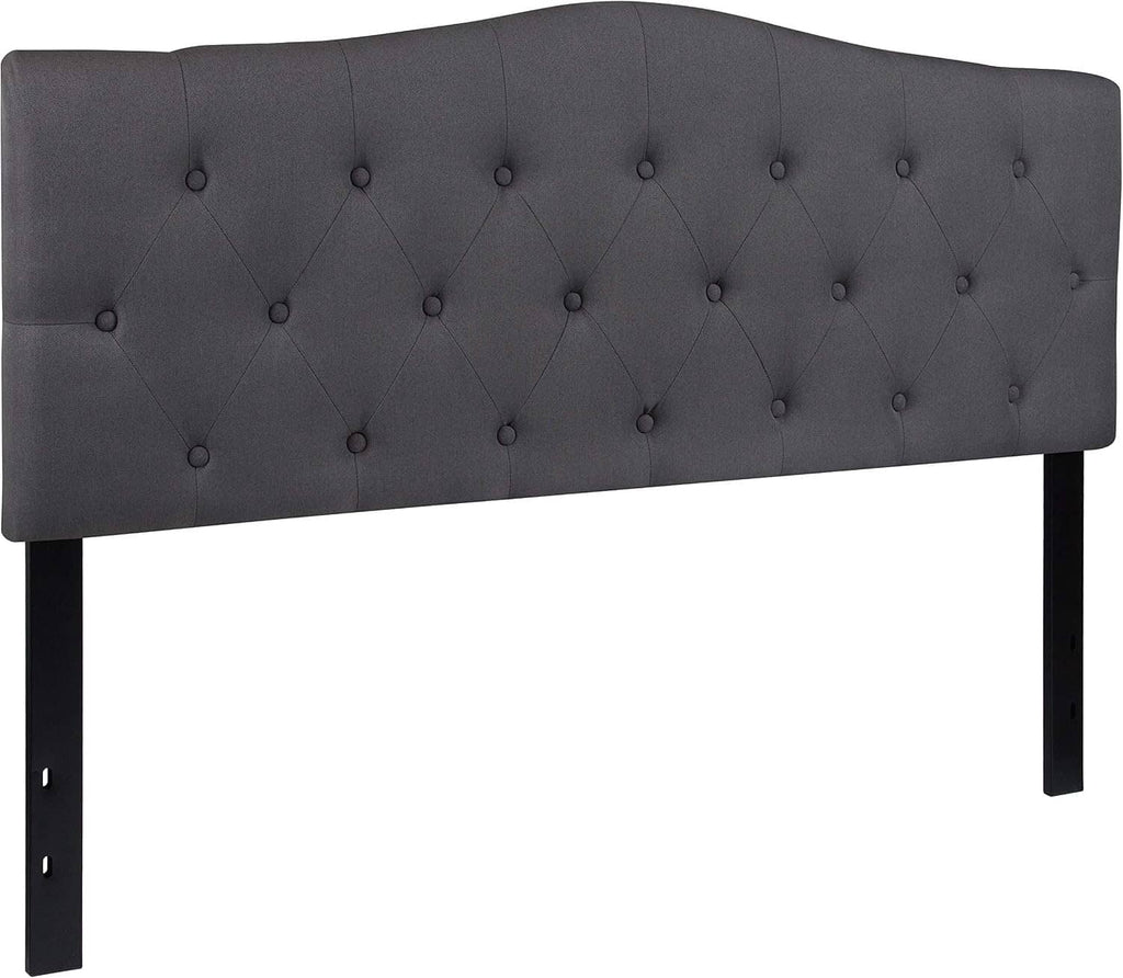 Dark gray queen tufted fabric headboard with button tufting and diamond design