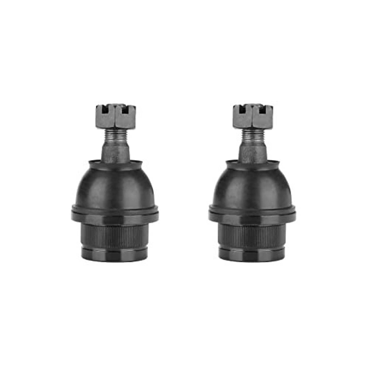 Pair of upper ball joints with rubber boots and threaded stud caps, black finish
