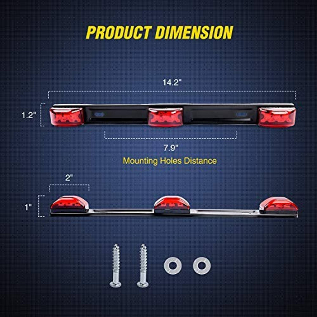 Truck ID bar marker light dimension diagram with red lenses and mounting holes.