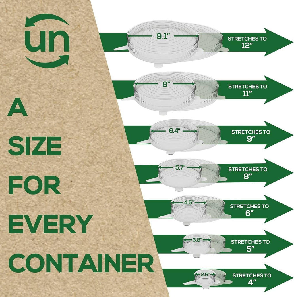 Clear silicone stretch lids size guide with round lid layers
