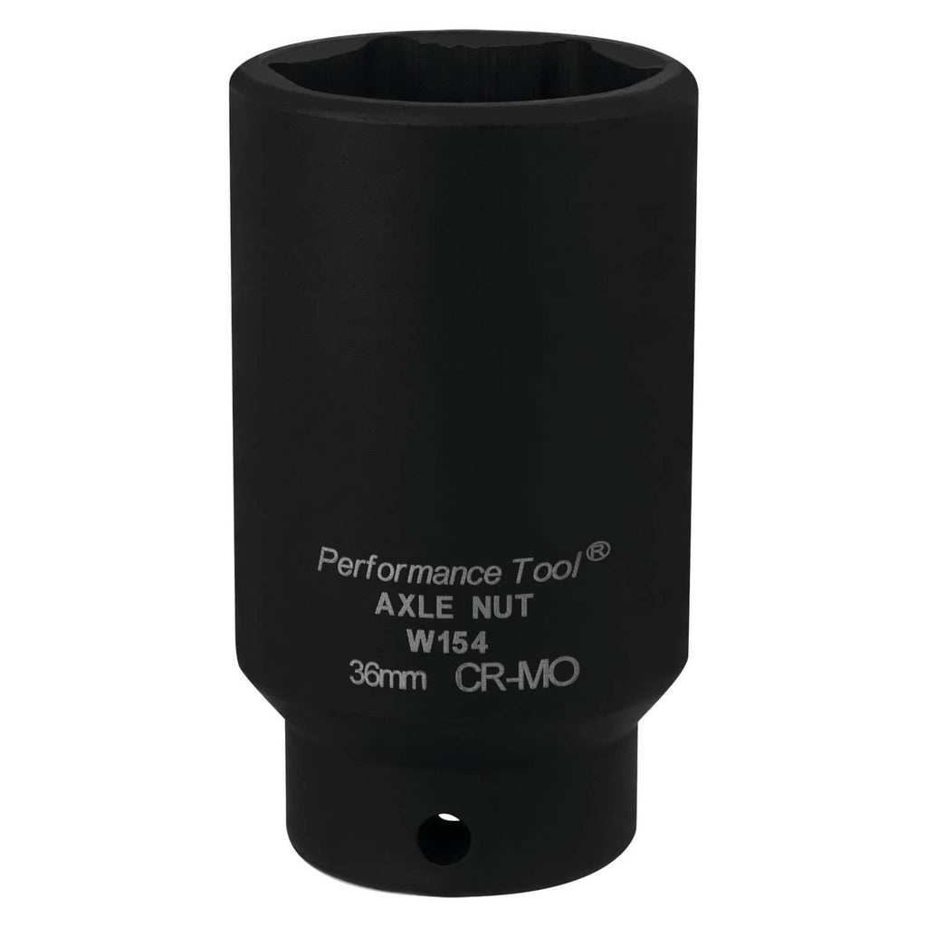 36mm axle nut socket, Performance Tool W154, black CR-MO steel, single-drive socket
