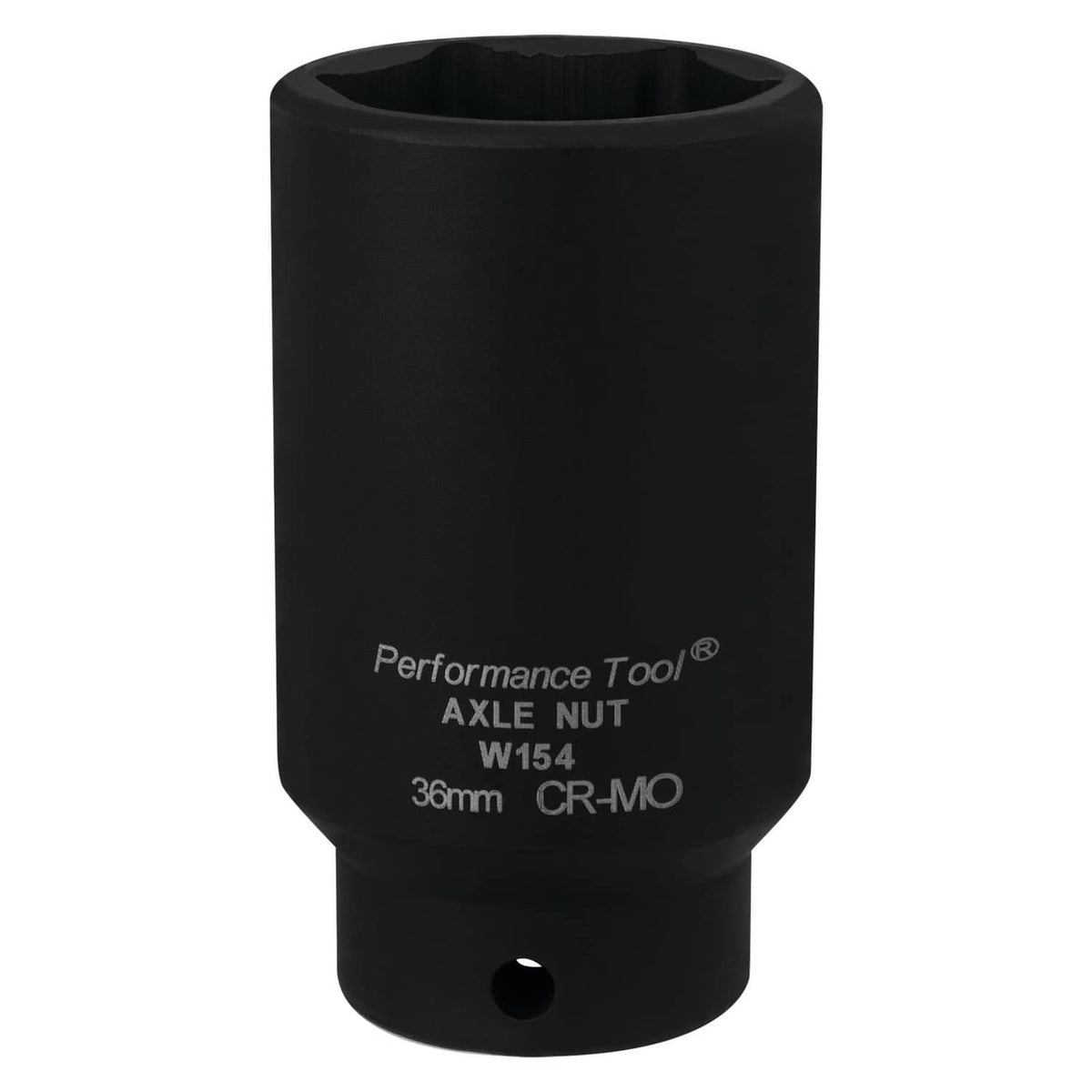 36mm axle nut socket, Performance Tool W154, black CR-MO steel, single-drive socket