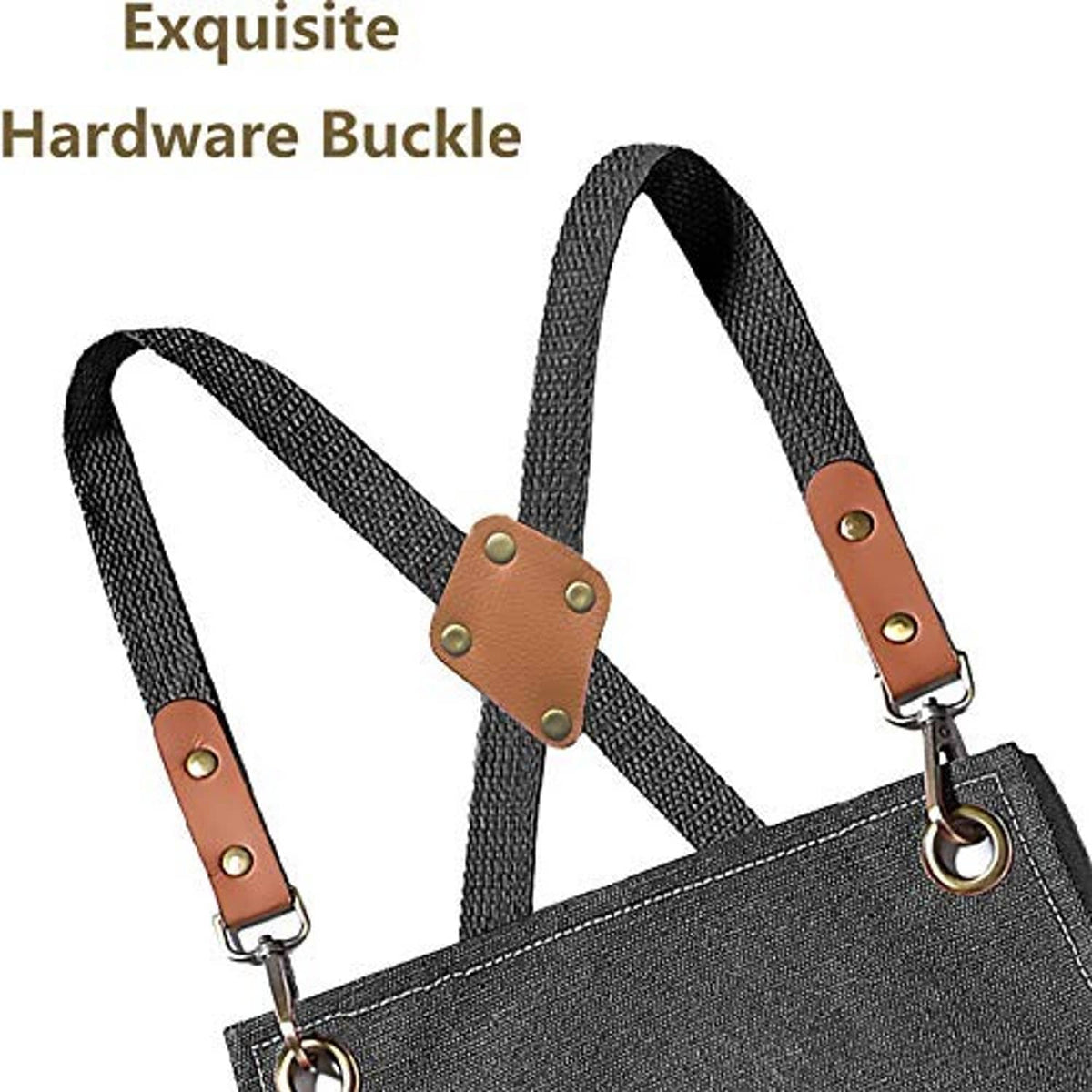 Cross-back apron leather straps with metal buckle and swivel hook hardware