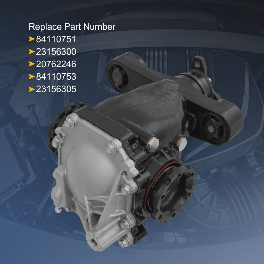 Rear differential carrier assembly with black cover and silver gearbox housing